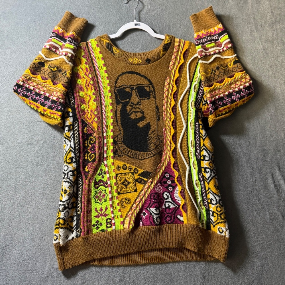 Blanket Boss 3D Knit Portrait Sweater Men's Small Coogi Style Hip Hop Brown